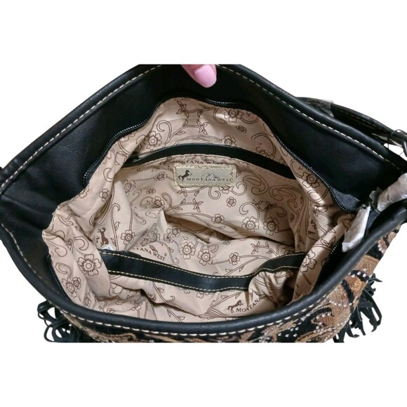 NEW Montana West Tapestry Shoulder Bag Fringed Studded Concealed Carry Handbag - Picture 8 of 10